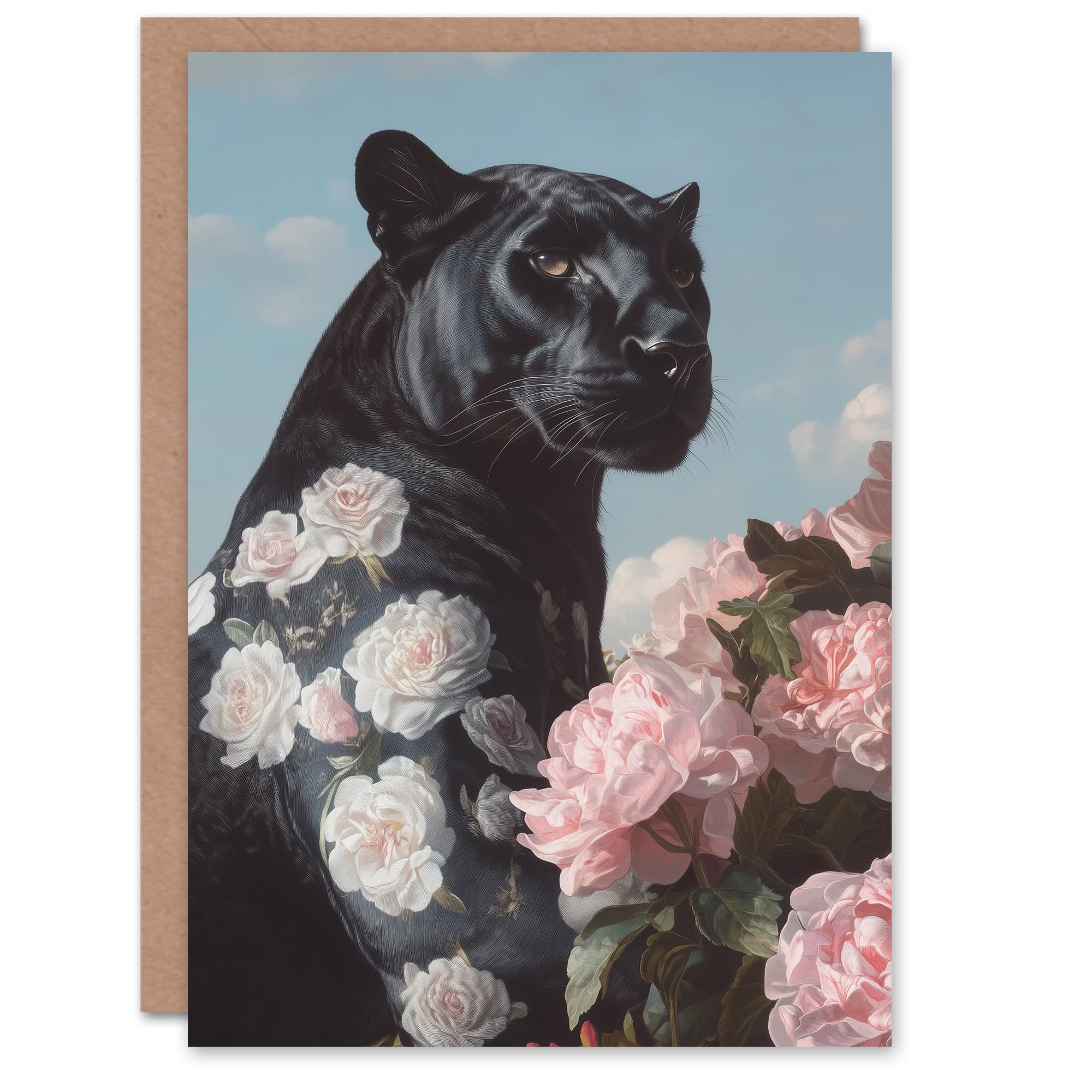 Artery8 Birthday Greeting Card - Floral Portrait - Black