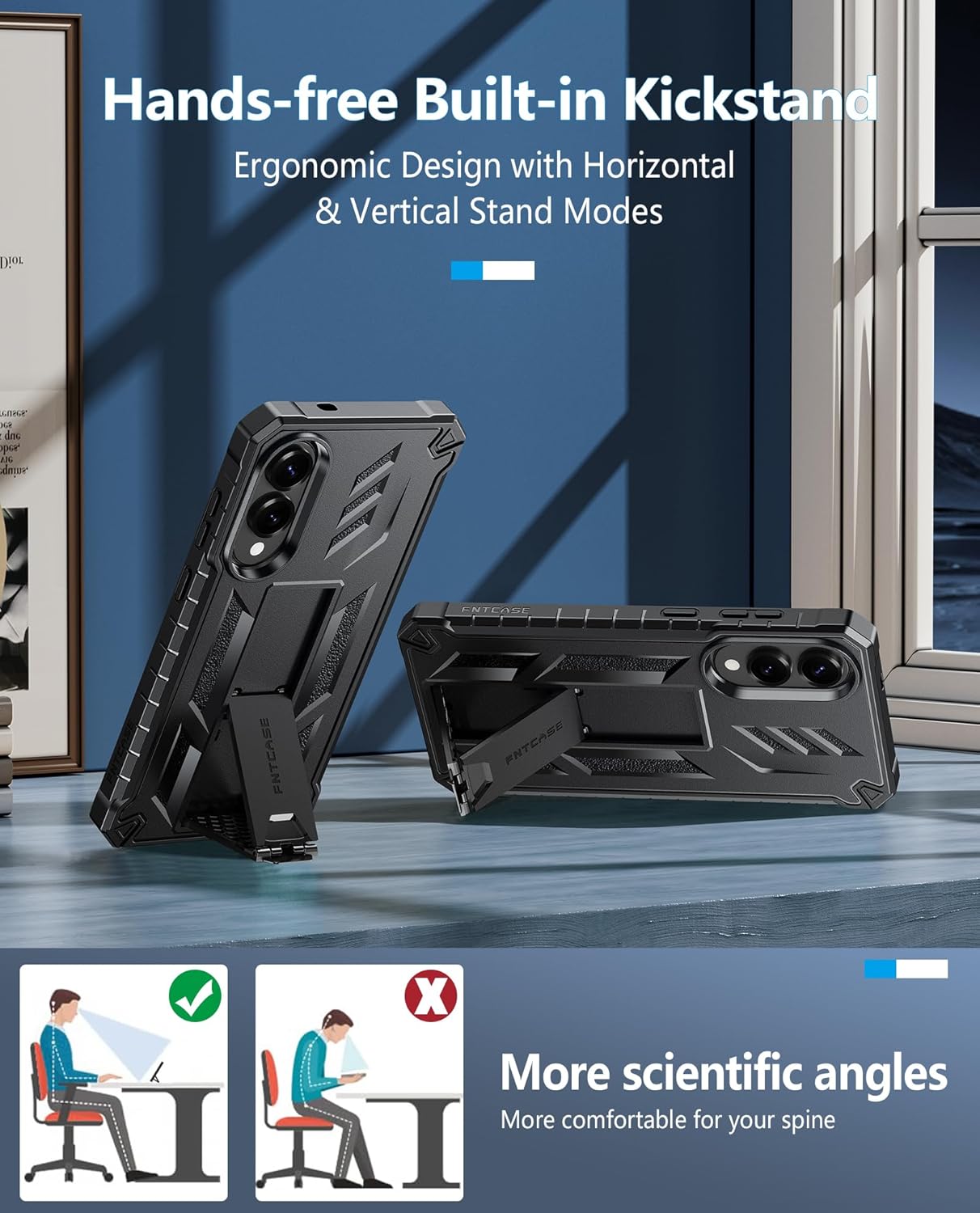 FNTCASE for Samsung Galaxy S25-Edge Case: Military Grade Drop Proof Protection Mobile Cover with Kickstand | Matte Textured Rugged Shockproof TPU | Protective Sturdy Phonecase - Black - Image 4