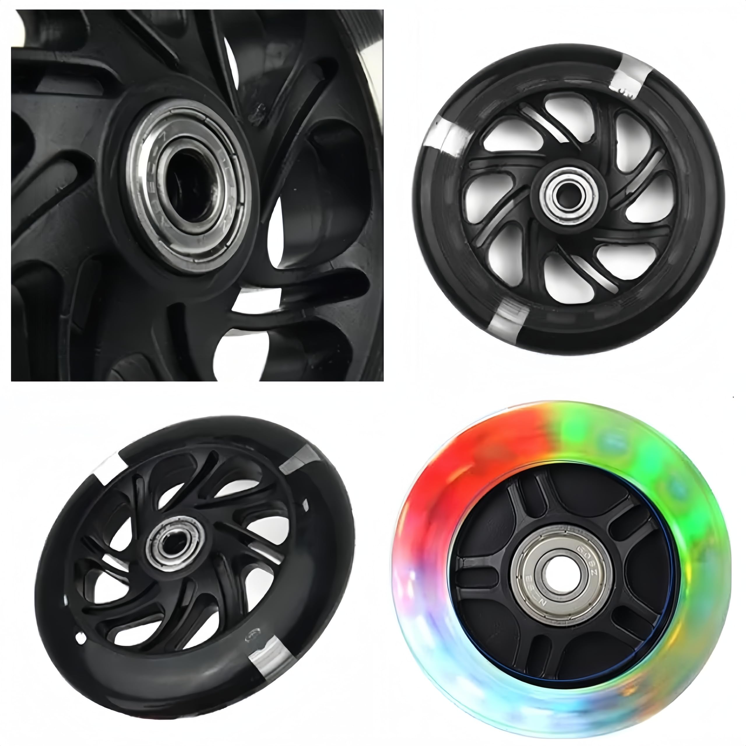 Ruote per scooter, 2 pezzi, luminoso, per tutti i monopattini, colore nero, con ruote da 100 mm