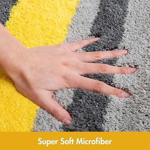 Miniatura 3 de MIULEE Alfombras de baño esponjosas, alfombras de baño de microfibra a rayas, absorbentes, suaves y afelpadas, lavables a máquina, antideslizantes,