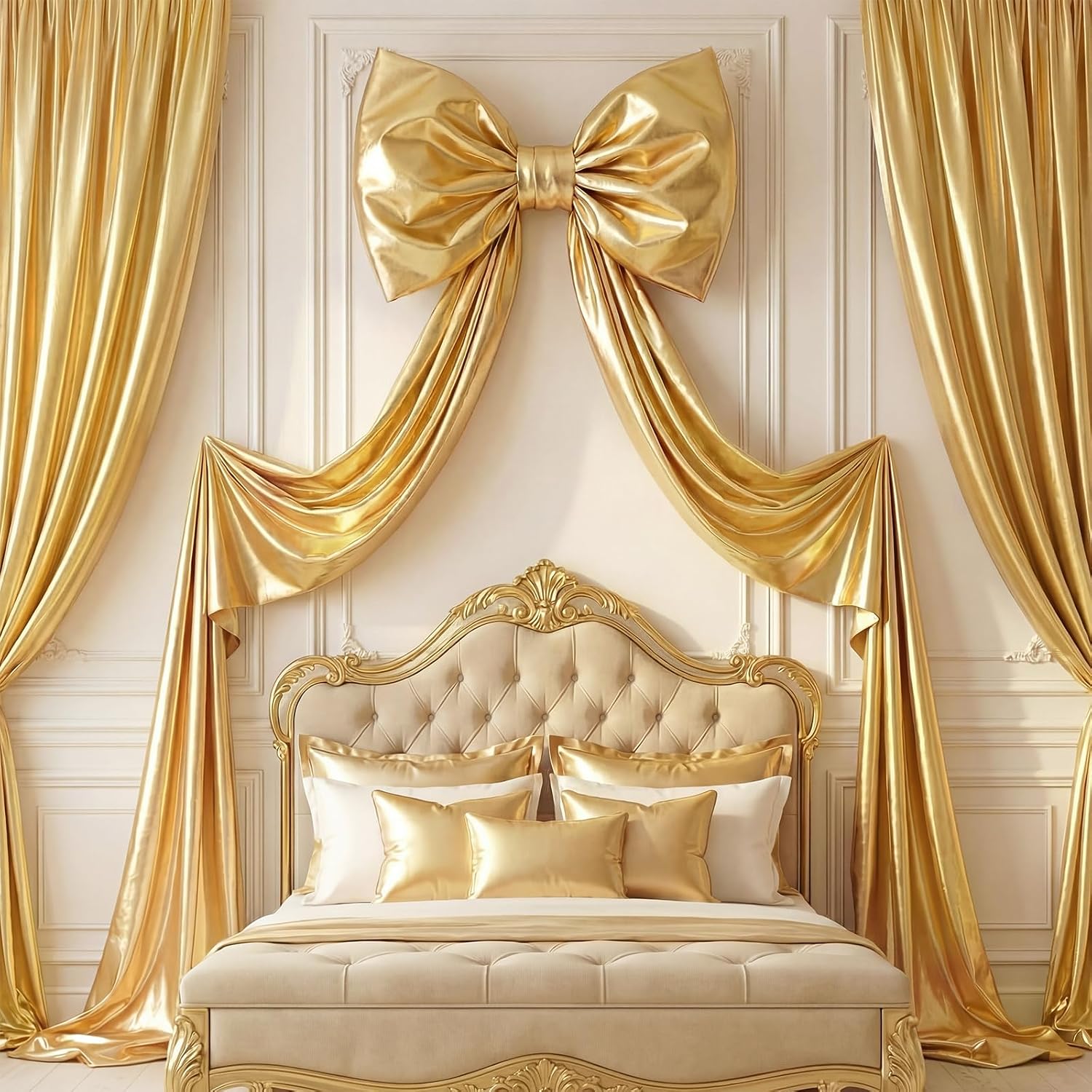Giant Shiny Bow Decoration with Metal Clip 82 Inches Extra Large Bow with Wire Support Luxury Glitter Decor for Backdrop Birthday Wedding Bride Front Door Fireplace & Party Decor(Gold)