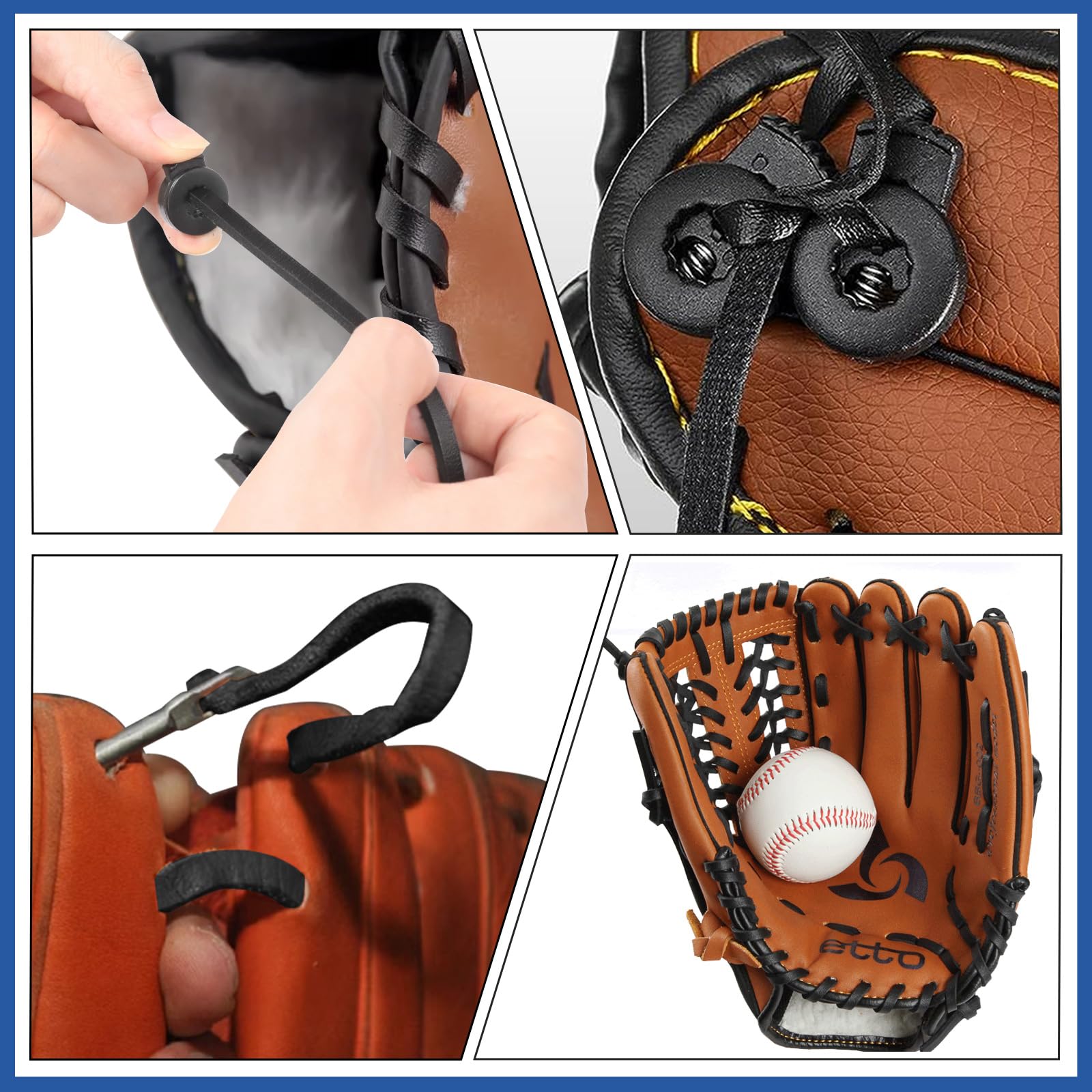GLARKS Kit d'entretien de gants de baseball comprenant 2 lacets en cuir de 200 cm, 4 verrous de gants, 5 outils de laçage et 2 pinces pour gants de baseball, softball