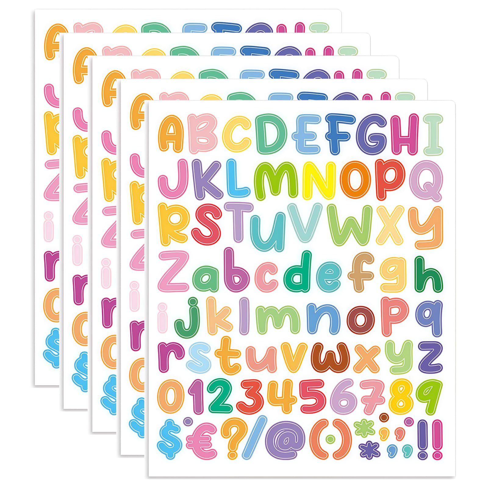 Tivleed Multicoloured Pvc Letter Stickers, Stick On Letters, Waterproof Stickers, 5 Sheets Large Self-Adhesive Alphabet And Number Stickers For Outdoor Labels, Crafts, Scrapbooking, Mailbox Signs (22.9X19.3cm)