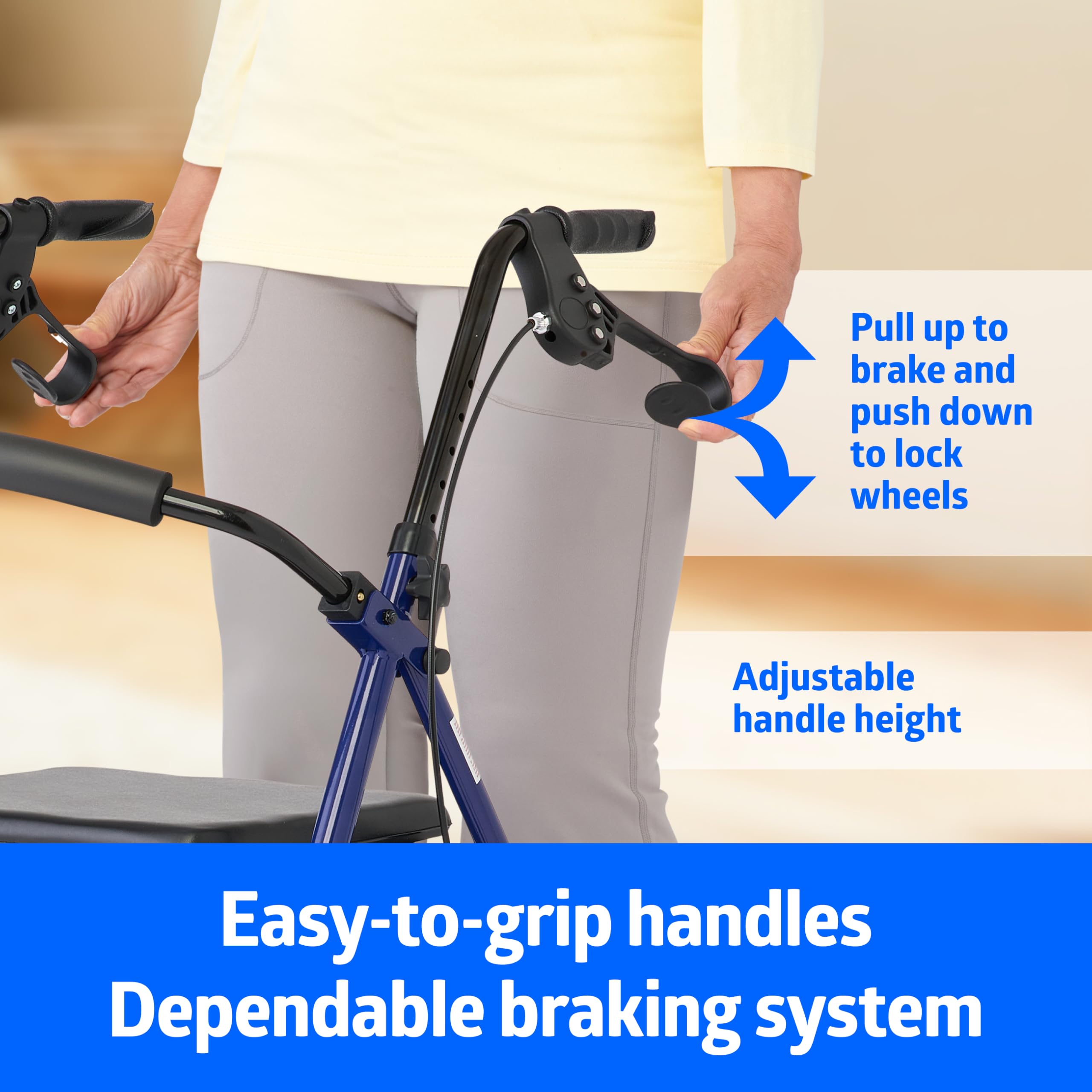 Medline Deambulatore deambulatore con sedile, in acciaio con ruote da 15,2 cm, supporta fino a 158,8 kg, deambulatore medico, blu