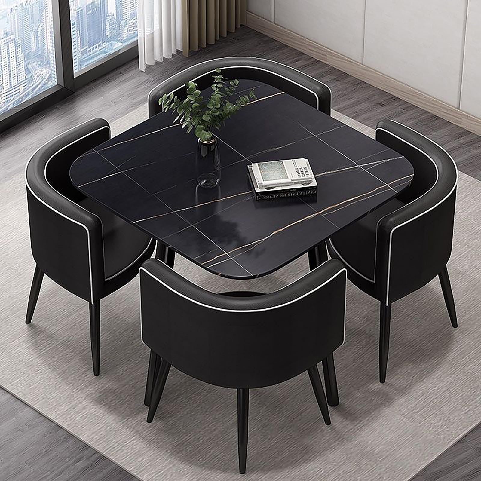 OLSKFUH Modern Round Dining Table Set With 4 Chairs For Business Meetings And Office Conference Small Round Coffee Table And Chair Combination Pu 6,Pu-4-80 * 80 * 73cm