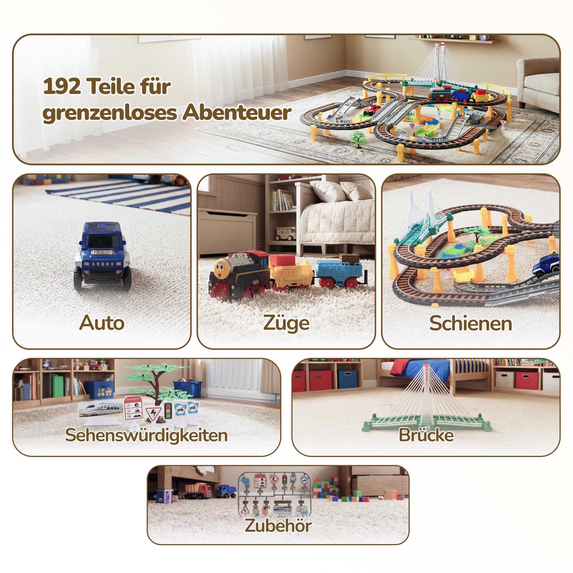 Elektrische Eisenbahn für Kinder – 192-teiliges Zug-Set mit Schienen, Licht & Sound – ab 3 Jahren, batteriebetrieben, inkl. Auto
