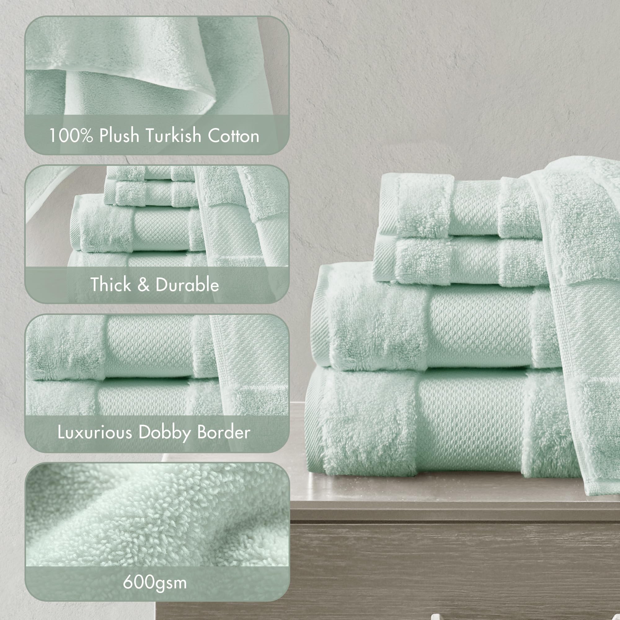 Madison Park Signature Luce 100% Egyptian Cotton Towel Set - 6 Piece, 650 GSM, Ultra Soft & Absorbent, White - View #8