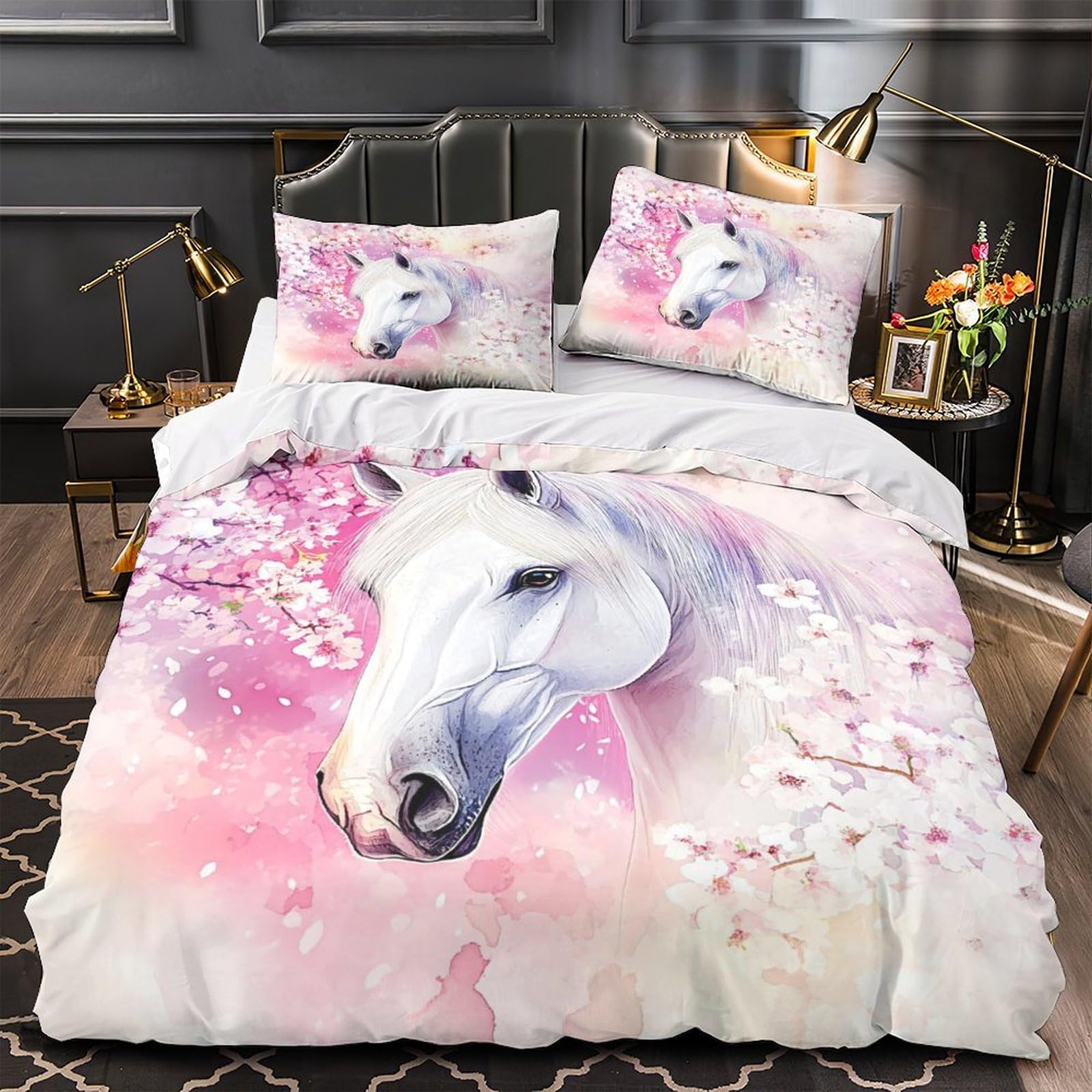 Housse de couette chevaux hypoallergénique microfibre 3D