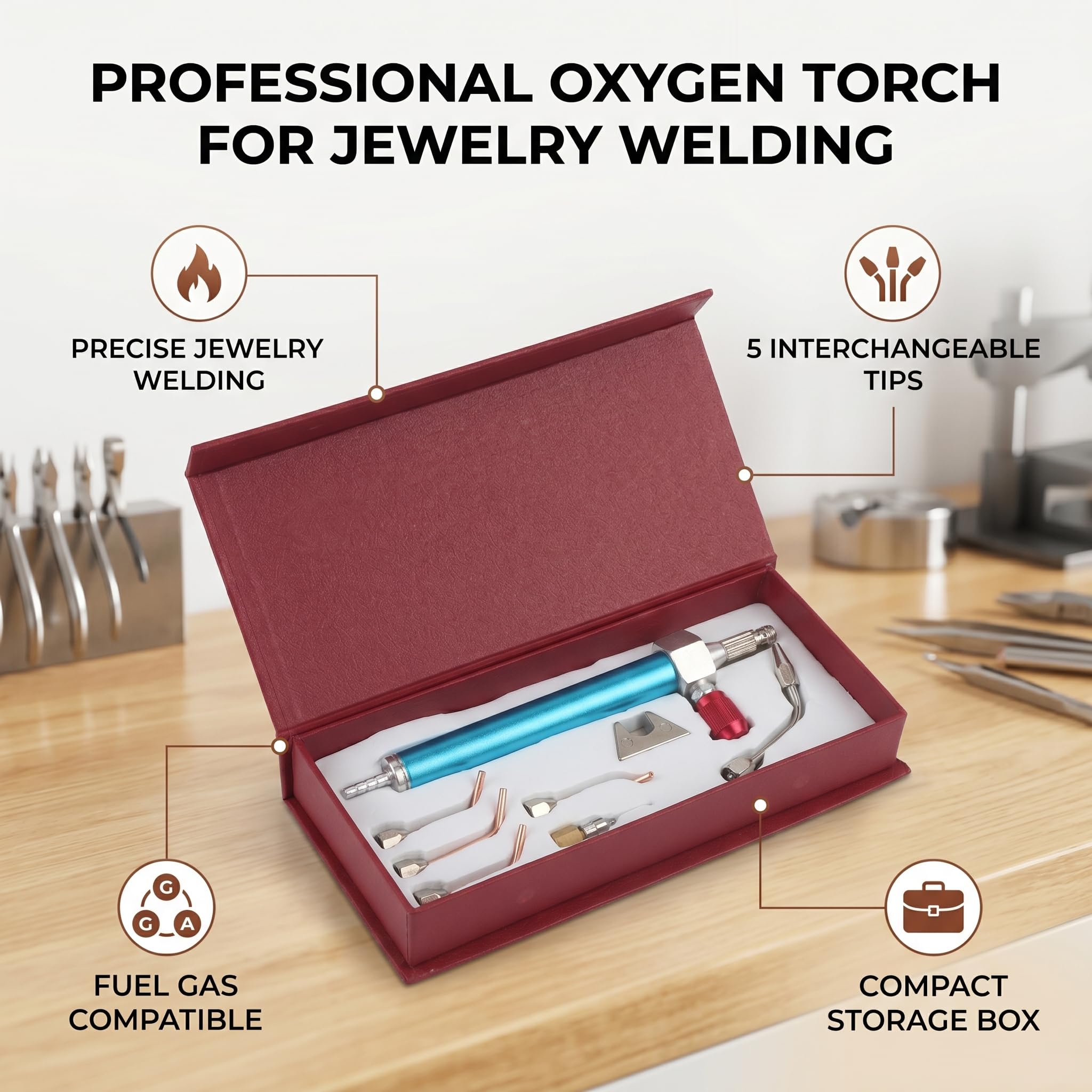 Pistola de Soldadura con Antorcha para Joyería, Kit de Antorcha para Joyeros, Antorcha de Oxígeno, Antorcha para Joyería, Pistola de Soldadura con 5 Puntas, Kit de Soldadura para