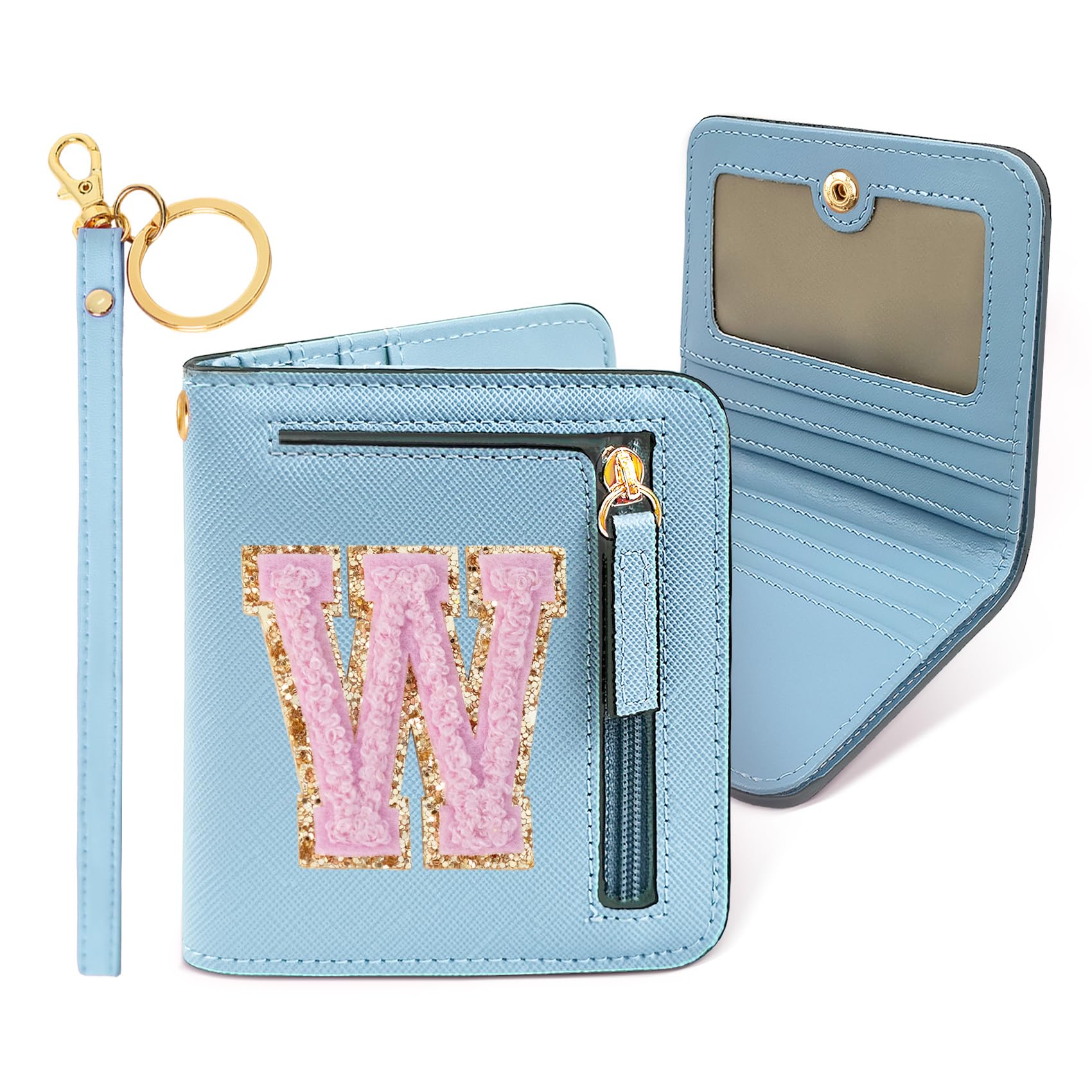 COSHAYSOO Personalized Easter Basket Stuffer Birthday Graduation Appreciation Thanksgiving Gifts for Girls 7 8 9 10 11 12 13 14 year old RFID Wallet Blue Small Initial Letter W