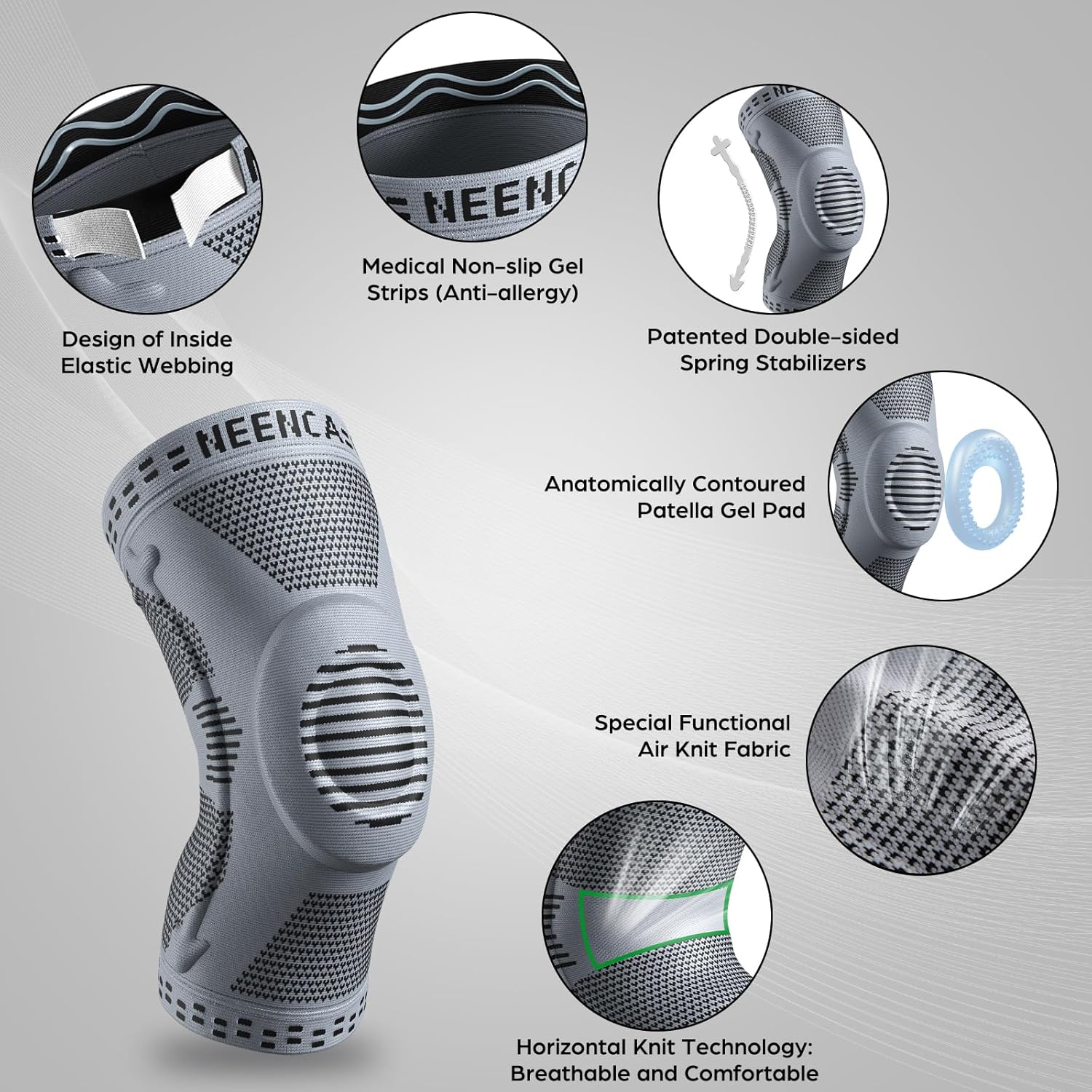 NEENCA Professional Knee Brace for Pain Relief, Medical Knee Support with Patella Pad & Side Stabilizers, Compression Knee Sleeve for Meniscus Tear, ACL, Joint Pain, Runner, Workout - FSA/HSA Eligible - Image 2