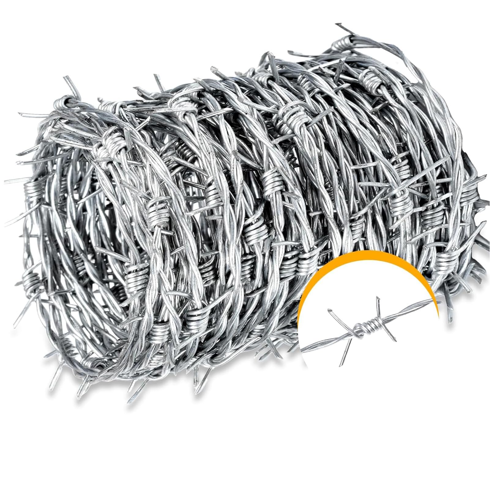 Alambre de púas galvanizado de 4 Puntas, 1,8 mm de Grosor, para Manualidades, cercas, ahuyentador de Animales. Alambre Duradero para Jardines, proyectos de Bricolaje y Uso en Exteriores.