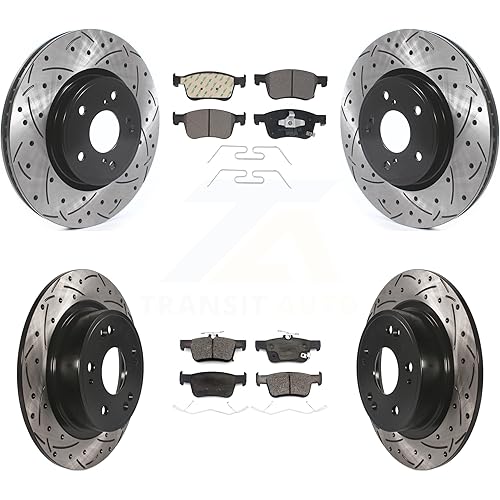 Transit Auto Front Rear Coated Drilled Slotted Disc Brake Rotors And Ceramic Pads Kit Replacement For Honda Accord KDT-100743