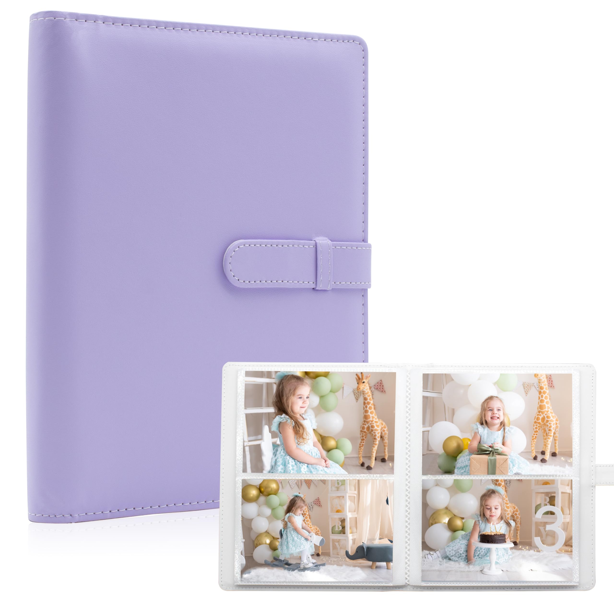 6x4 Photo Album – 152 Pockets Vegan Leather Cover Memory Album Book, Suitable for Family Wedding Boys Girls and Babies Storage (Purple)