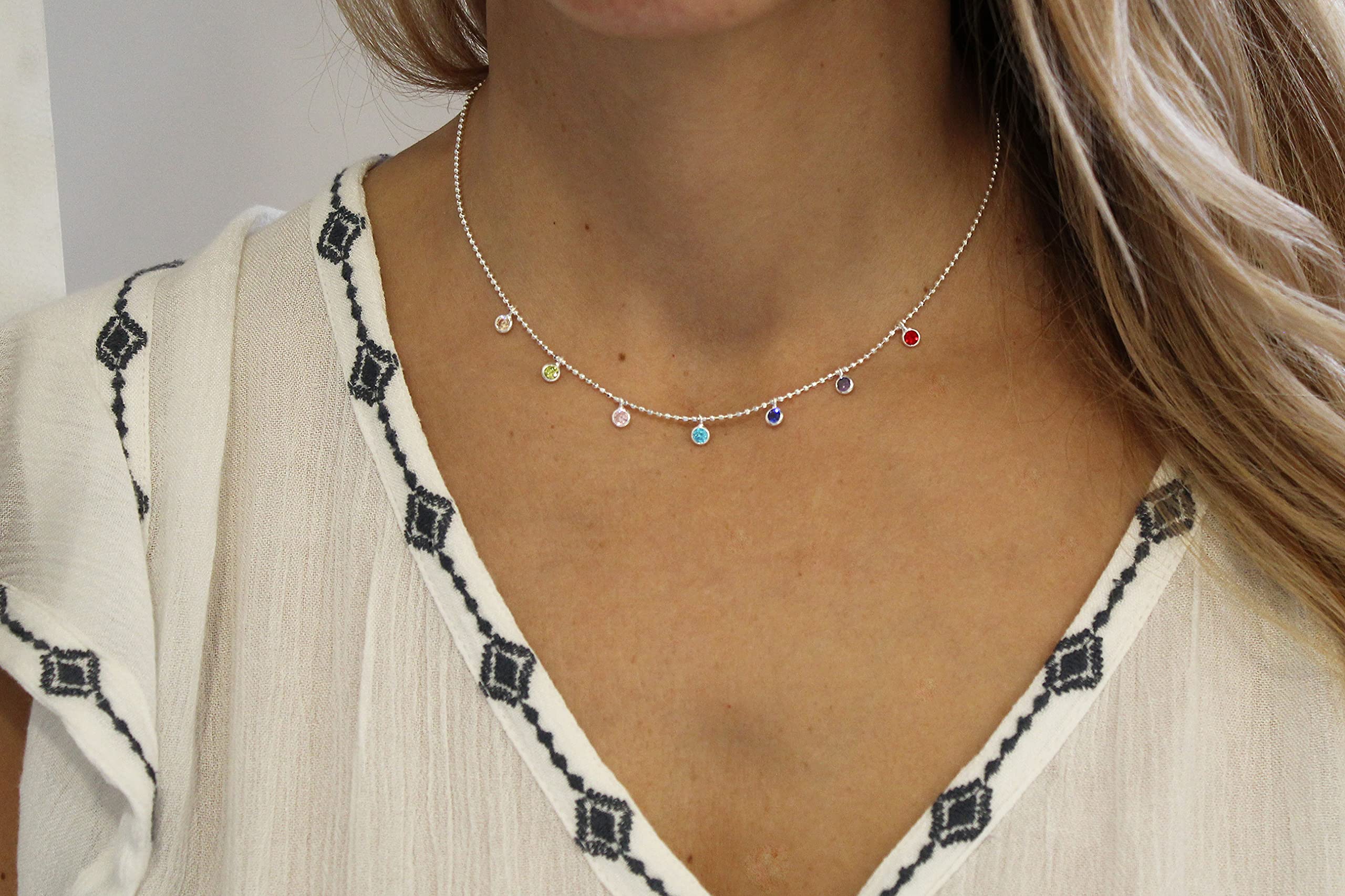 Collana girocollo con sfere e ciondoli in argento massiccio per donna, ragazza, catena regolabile 40 + 5 cm, regalo originale, compleanno, Natale, in confezione regalo
