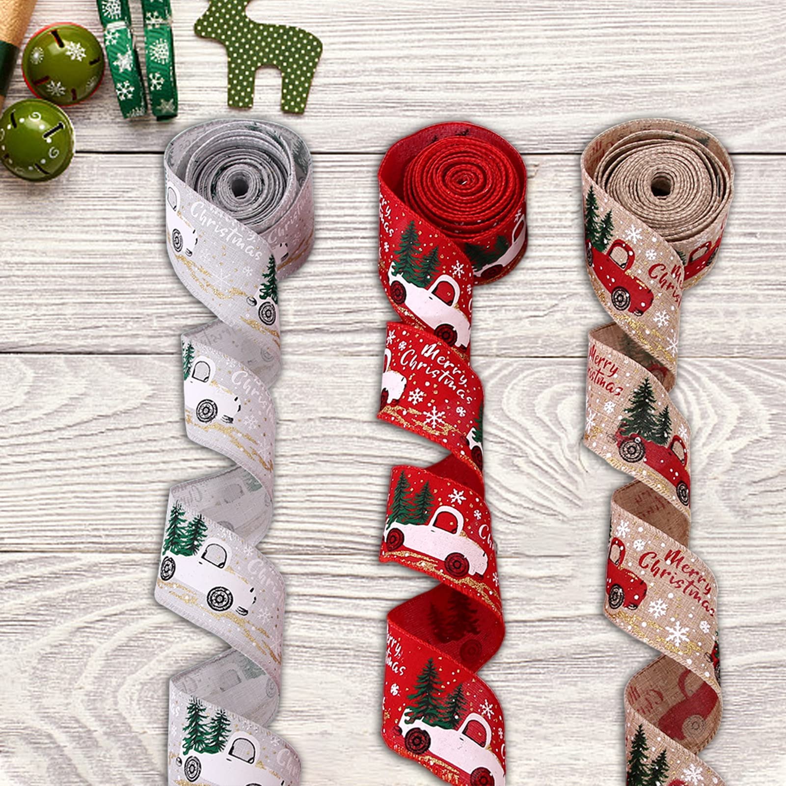 Ensemble De Rubans De Noël En Lin Et Fil Métallique - Motif