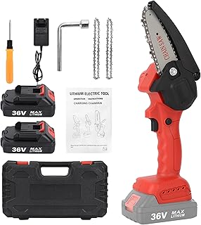 Mini Chainsaw Cordless 4-Inch with 2 Battery, Mini Power Chain Saw with Security Lock, Handheld Small Chainsaw for Tree Trimming Wood Cutting(Red）