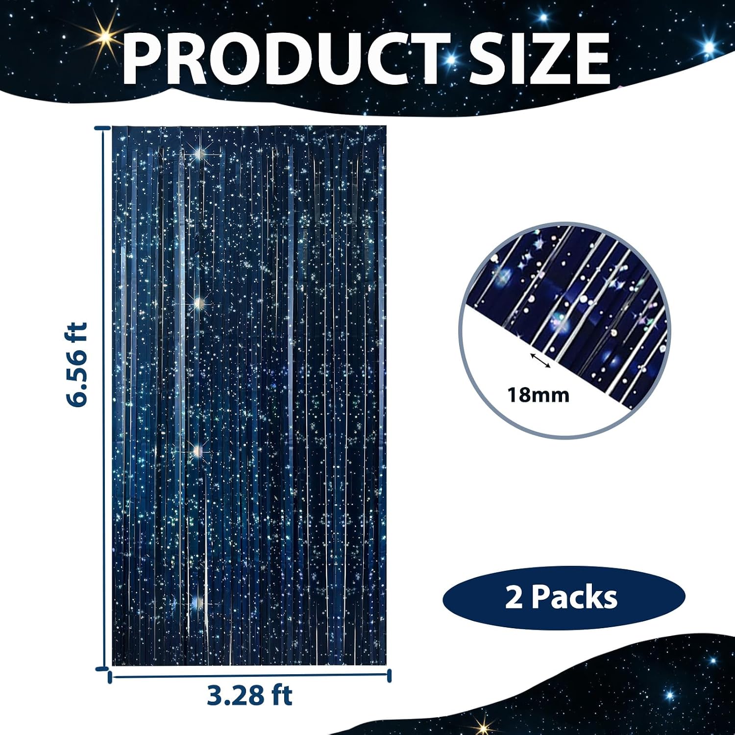 OQOQ Galaxy Foil Curtain Backdrop(2 Packs),3.3x6.6Ft Starry Night Backdrops Space Themed Party Decorations Tinsel Foil Fringe Curtains Photo Booth Props Twinkle Star Birthday Party Decoration