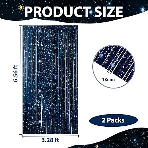 Miniatura 2 de OQOQ Telón de fondo de cortina de aluminio de galaxia (2 paquetes), 3.3 x 6.6 pies, telón de fondo de noche estrellada para decoración de fiesta
