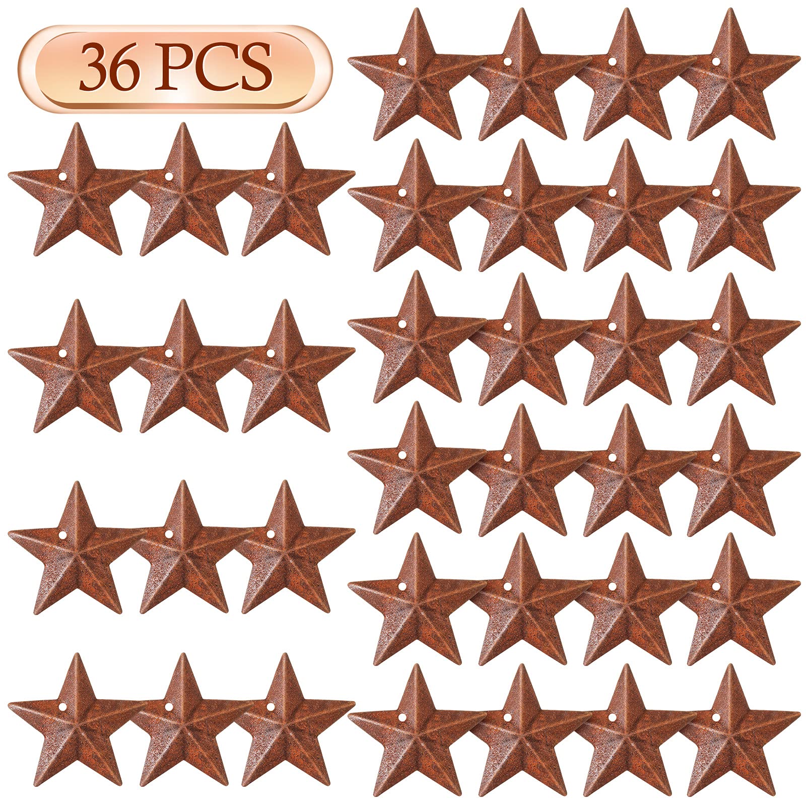 Mini estrellas de metal para manualidades con agujeros de 1.18 pulgadas de metal oxidado estrella de granero para Halloween, Navidad, decoración de pared de puerta de casa de campo vintage 3