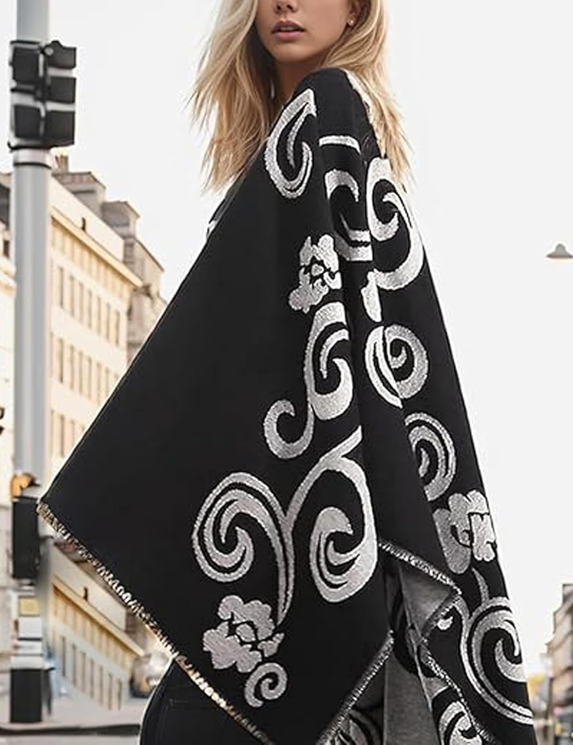 Shawl Wraps for Women Oversized Open Front Poncho Cape Sweaters Casual Fall Winter Cardigan Shawl - Image 6