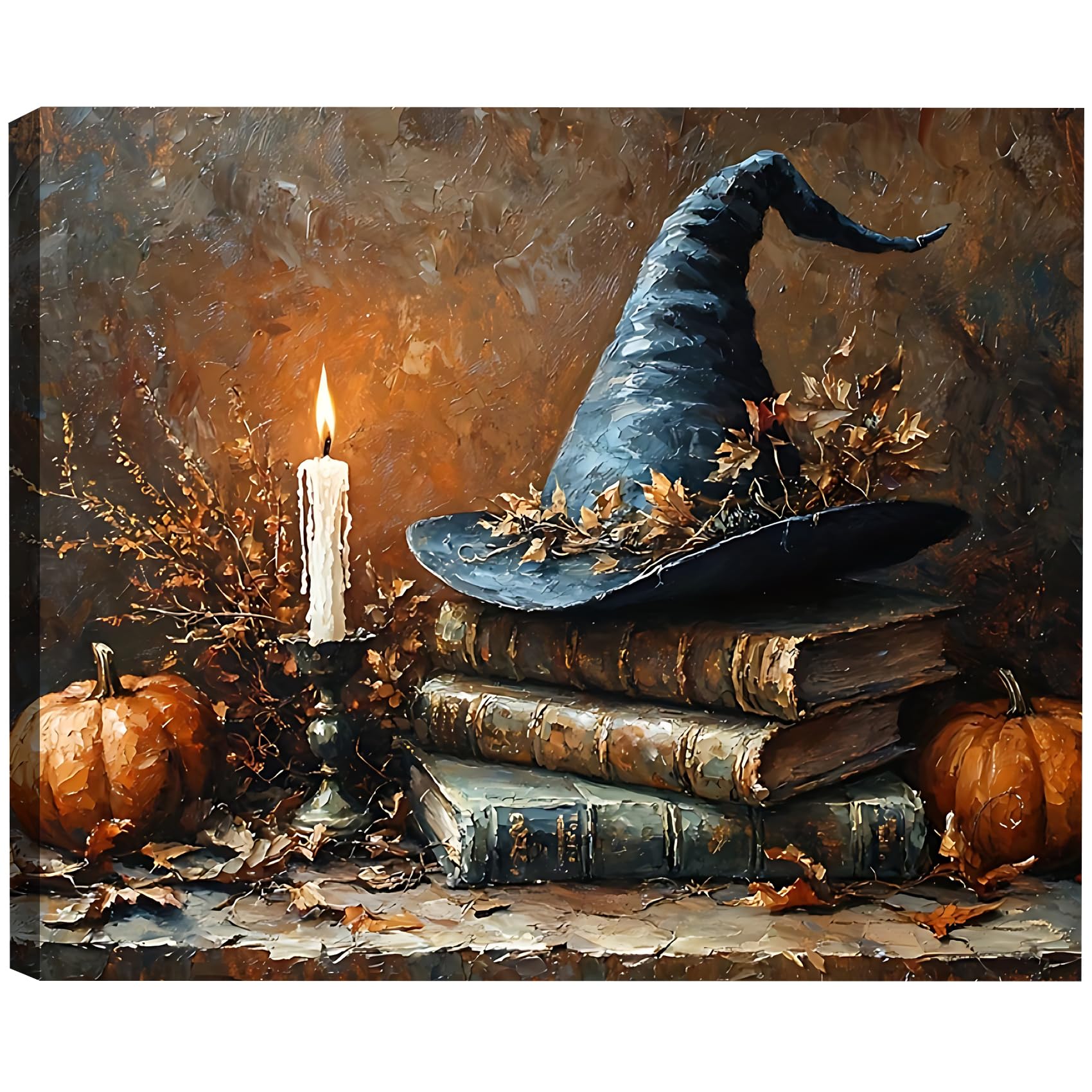Halloween Canvas Wall Art 12x18inch- Vintage Halloween Season Framed Decor for Home, Fall Pumpkin Painting Prints, Spooky Wall Hanging Artwork for Bathroom, Kitchen