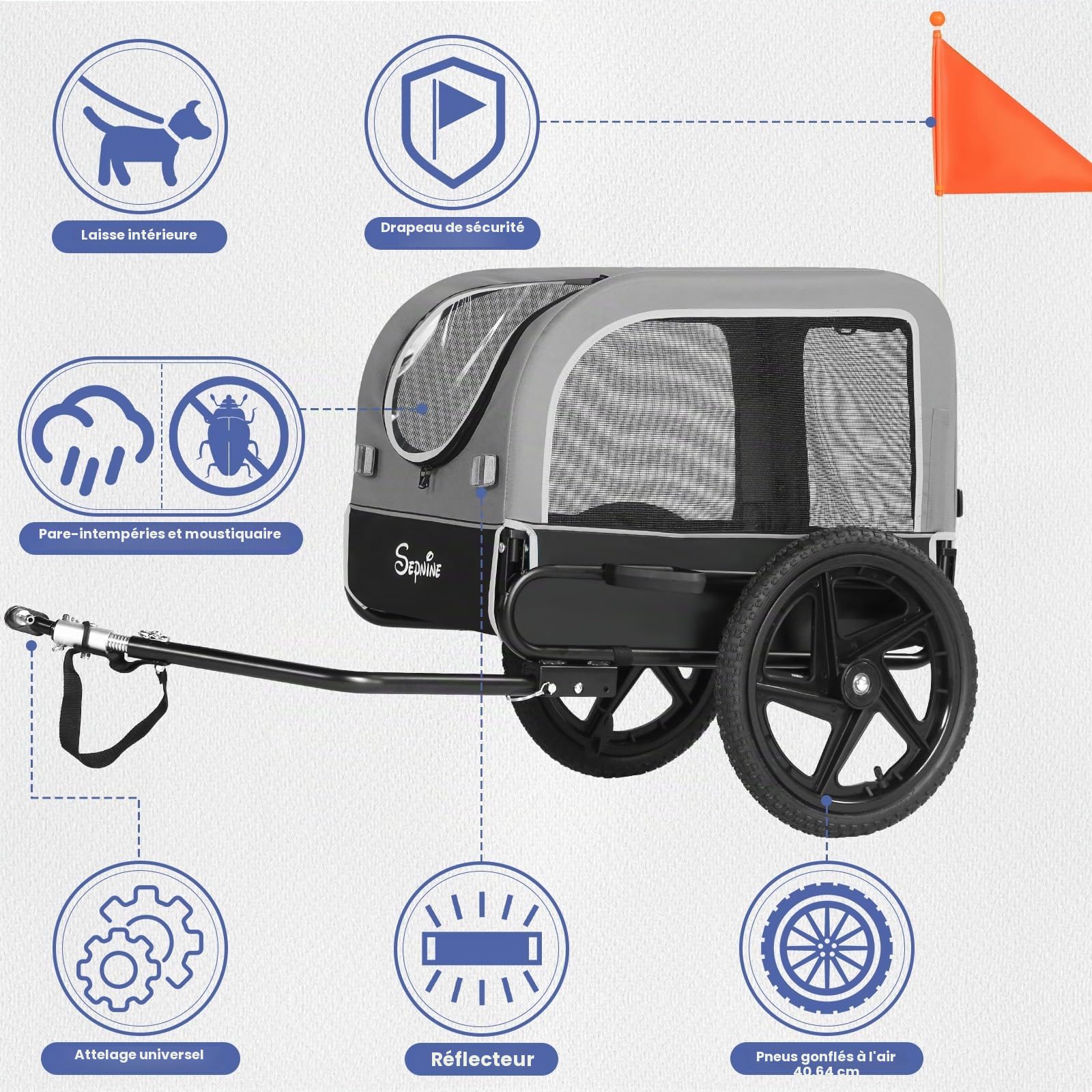 Remorque de vélo pour Chiens de Petite et Moyenne Taille, 23 kg, Pliable, avec Roues à dégagement Rapide, idéale pour Les randonnées à vélo et Les activités de Plein air