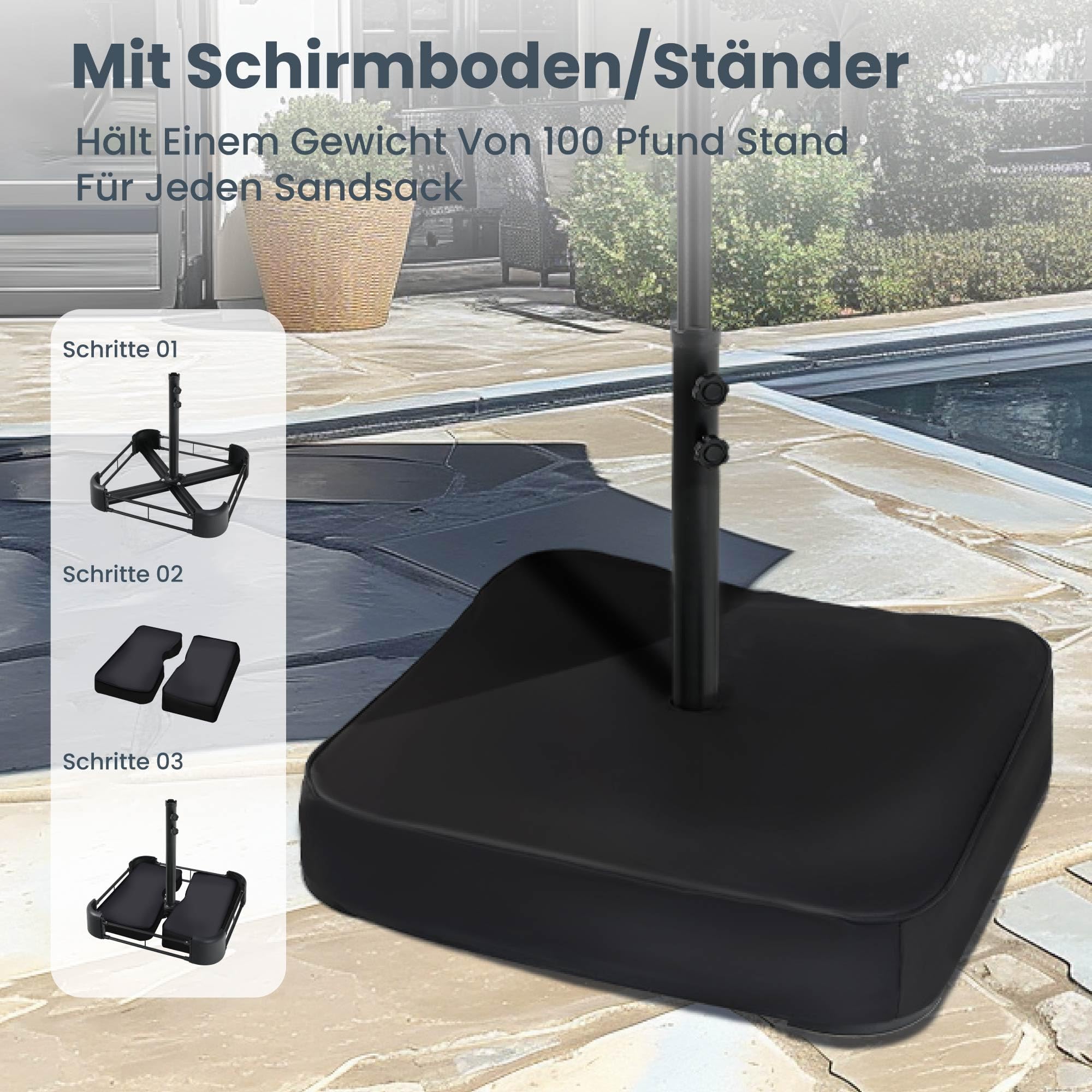 PHI VILLA Sonnenschirm Rechteckig mit Ständer Groß 270x450cm für Garten Terrasse Gartenschirm mit Kurbel UV Schutz Parasol Windfest