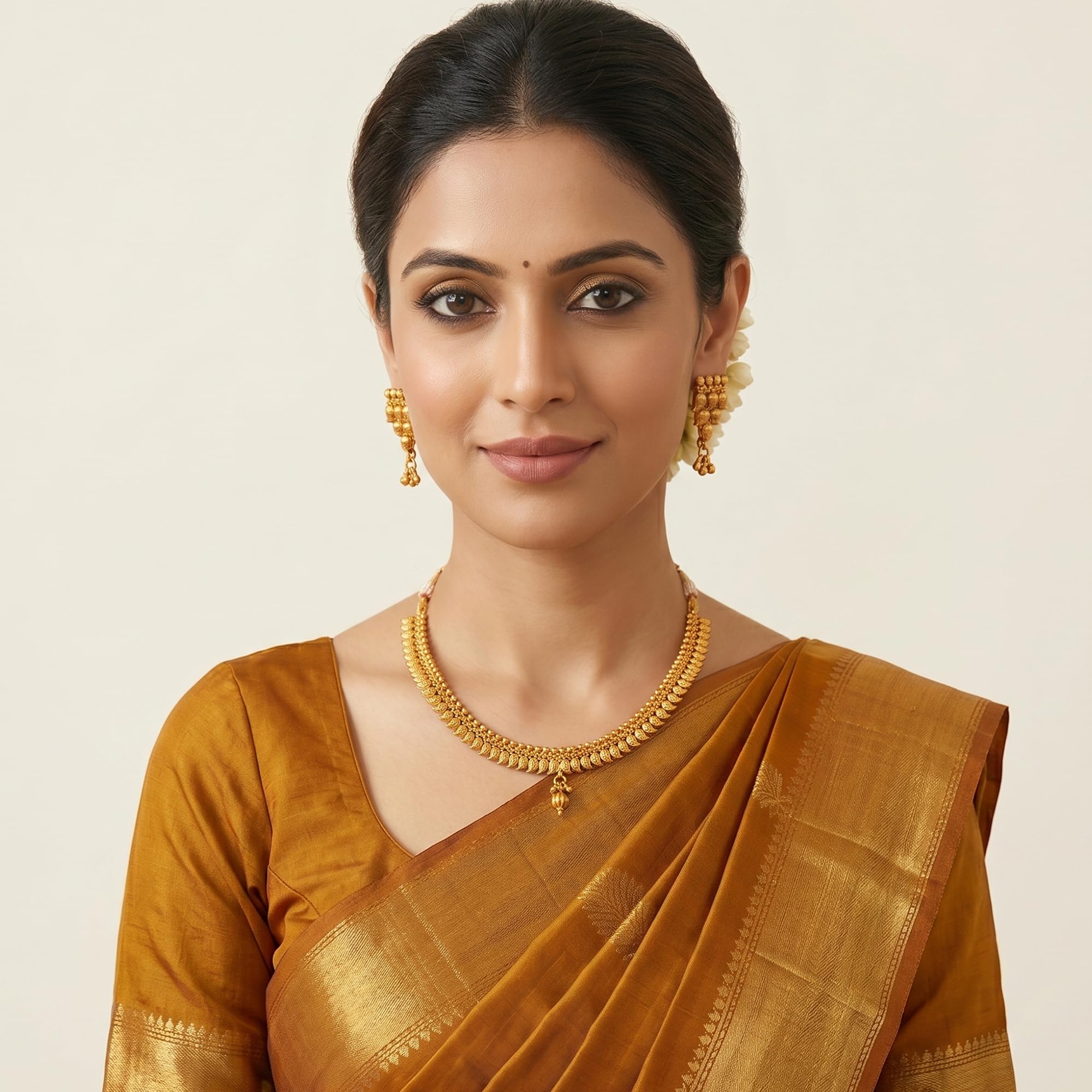 JFL - Jewellery for Less raditional One Gram Gold Plated Maharashtrian Style Mango Design Necklace Set for Women & Girls | Ethnic Choker Necklace with Matching Earrings | Temple Design Bridal Jewellery Set for Wedding, Festival & Party