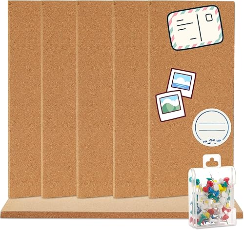 Lyellfe Paquete de 6 tableros de anuncios de corcho, tableros de corcho autoadhesivos de 17 x 8 a 1/2 pulgadas de grosor, azulejos de corcho sin