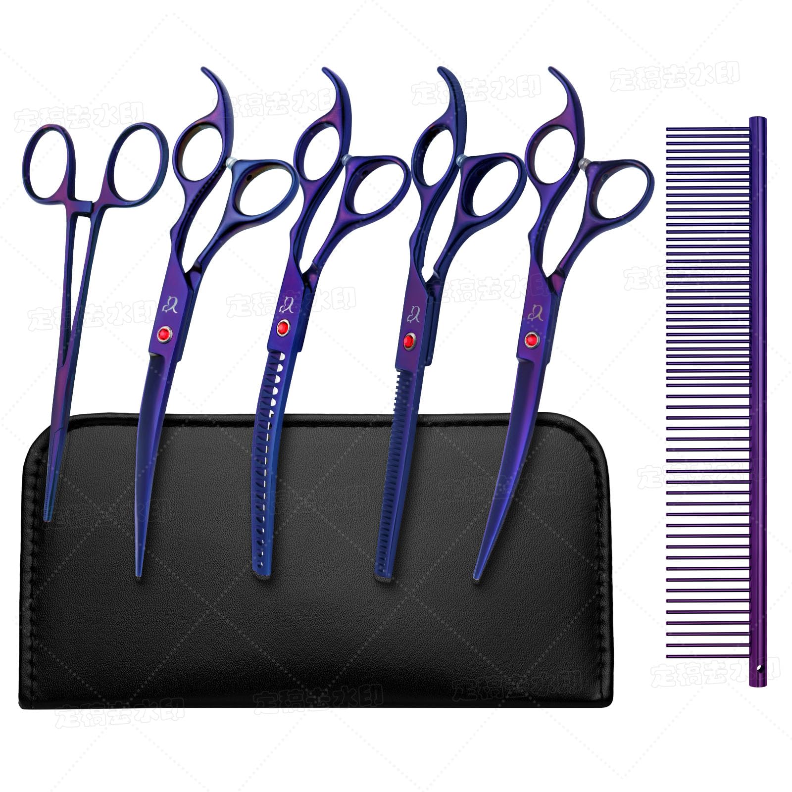 CITYWISH Dog Grooming Scissors,Purple Curved Chunkers Shears with Safety Round Tips,Sharp and Durable 6 in 1 Dog Scissors for Grooming