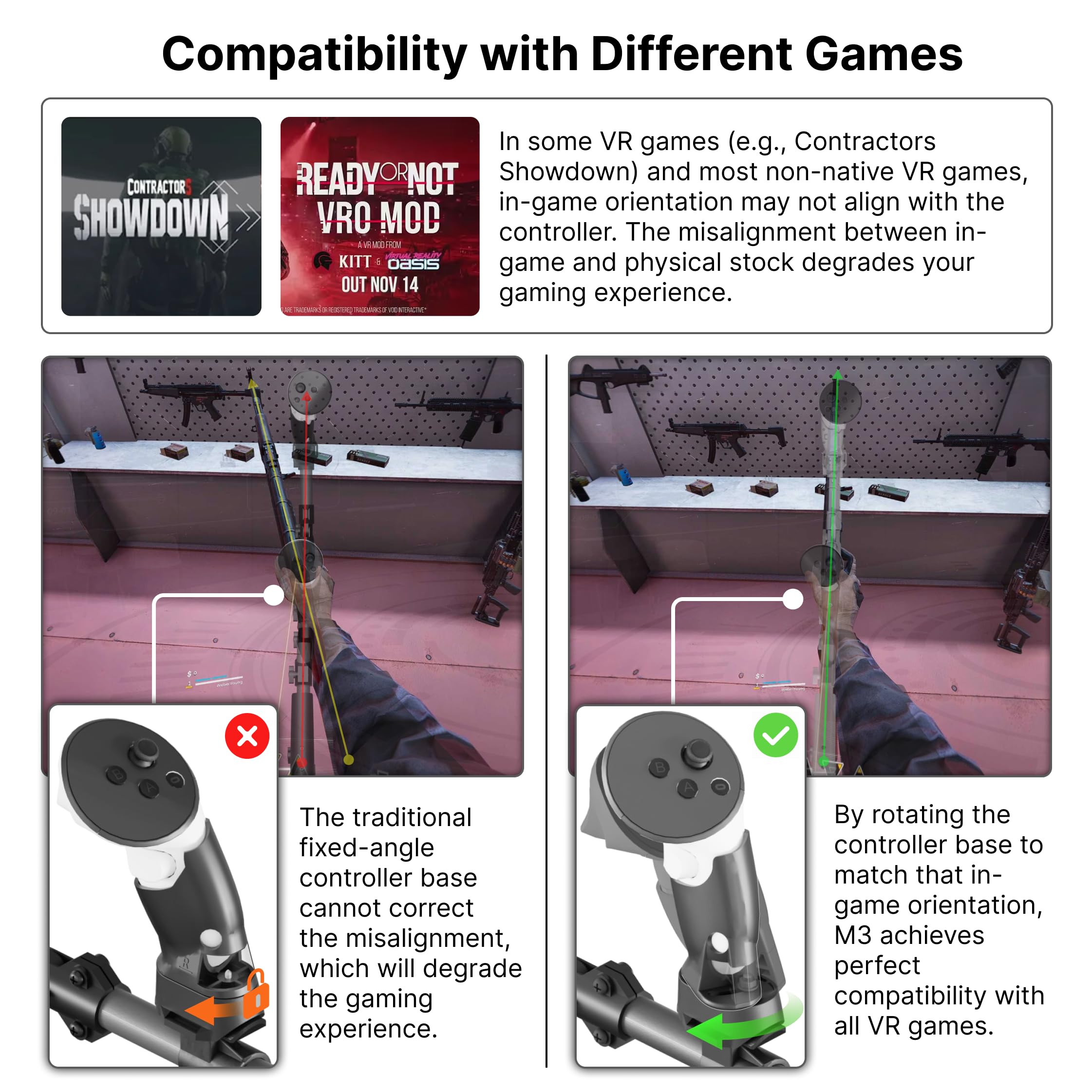 Moginno M3 VR Gun Stock Compatible with Meta/Oculus Quest 3/3S/2/Pro Controller Accessories, Magnetic Gunstock Rifle Adapter with Shoulder Strap, Enhance FPS Games Reality Control Feel, Black — view 6