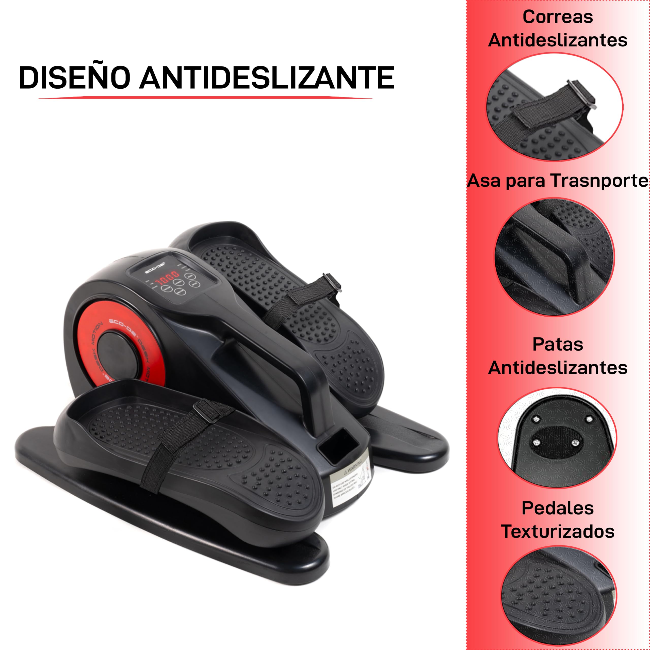 ECODE® Pedales Estáticos para Personas Mayores Silenciosos con Correas y 20-30 Velocidades – Mini Elíptica Eléctrica para Ejercitar Piernas Sentado en Casa