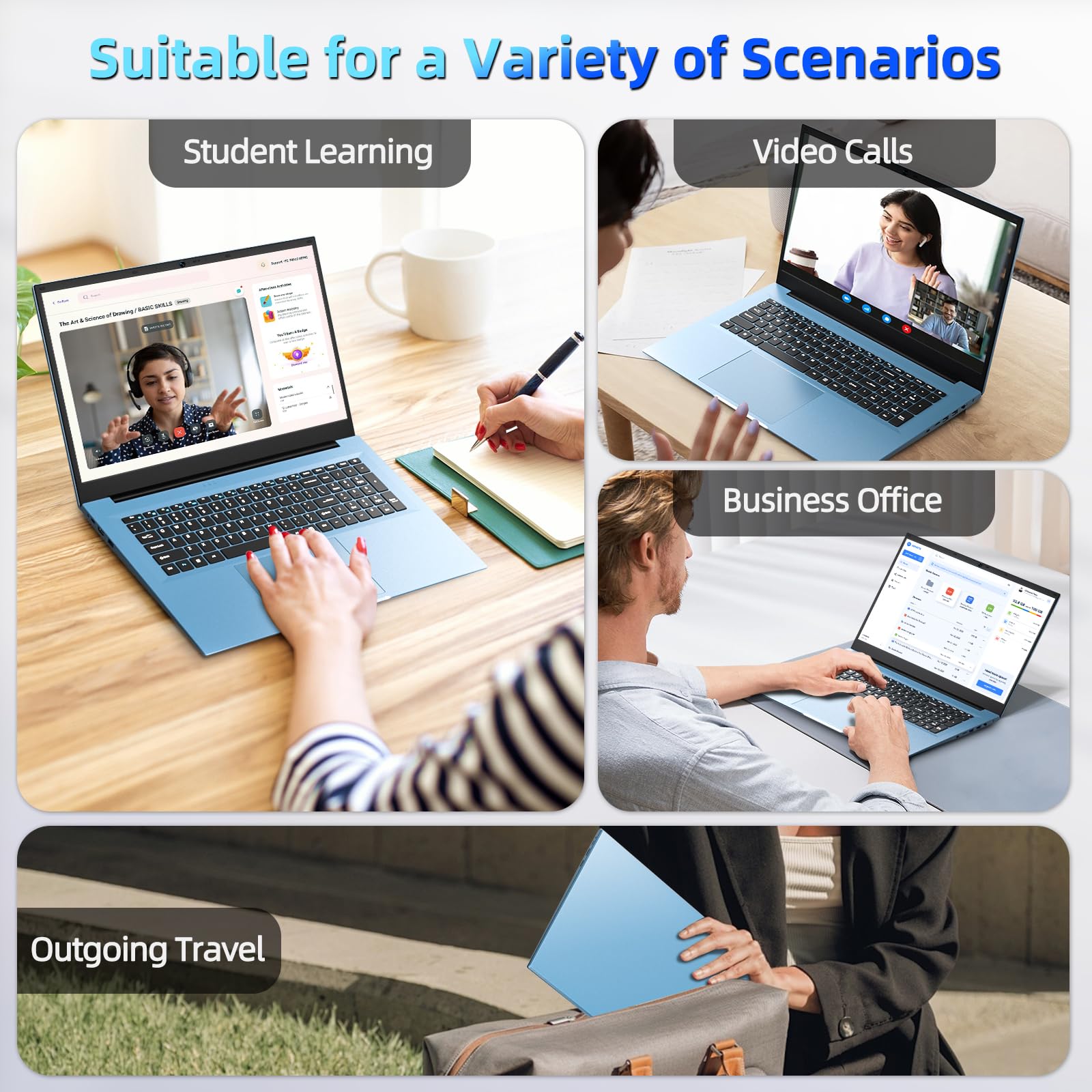 15.6 Inch Laptop, Windows 11 Laptops with Office 365, 16GB RAM 1024GB SSD, Celeron Quad-Core, 180° Lay-Flat Display, 7000mAh Battery, Full-Featured Type-C, Business Student Notebook — view 9