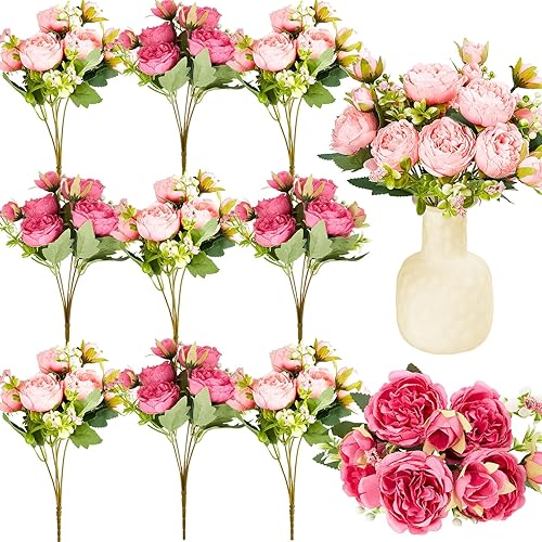 Jexine 12 Bundles Silk Artificial Peonies Flowers Faux Peony Bouquet