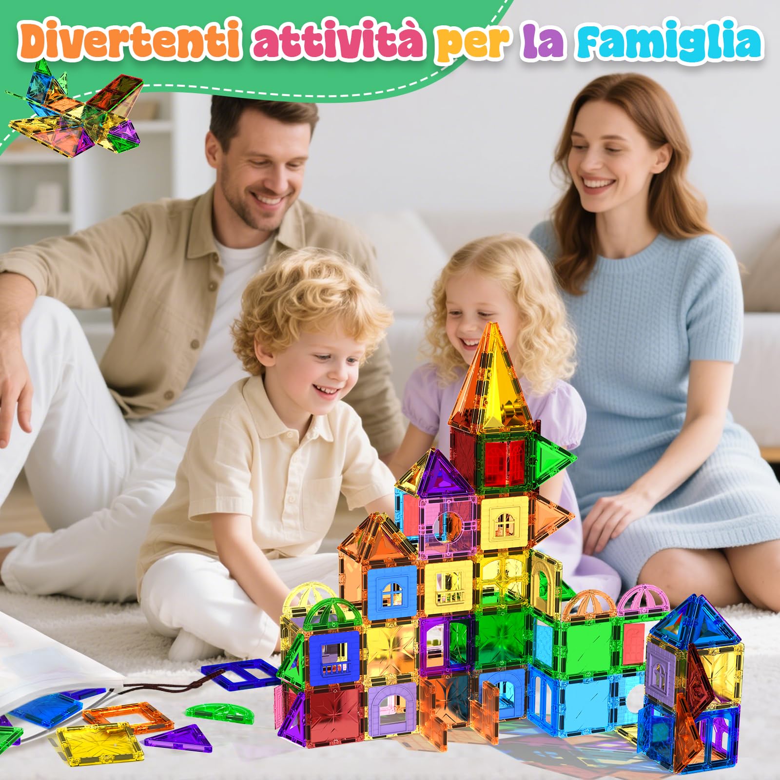 Magneverse Blocchi Magnetici 123 Pezzi - Costruzioni Magnetiche per Bambini 3 4 5 6 7 8 9 Anni, Piastrelle Magnetiche STEM Giocattolo Educativo Creativo, Regalo per Ragazze e Ragazzi