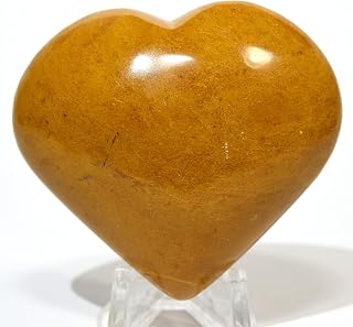56mm Yellow Limonite Puffy Heart Banded Natural Sparkling Crystal Goethite Original Mineral Polished Love Stone Heart - Peru + Acrylic Display Stand