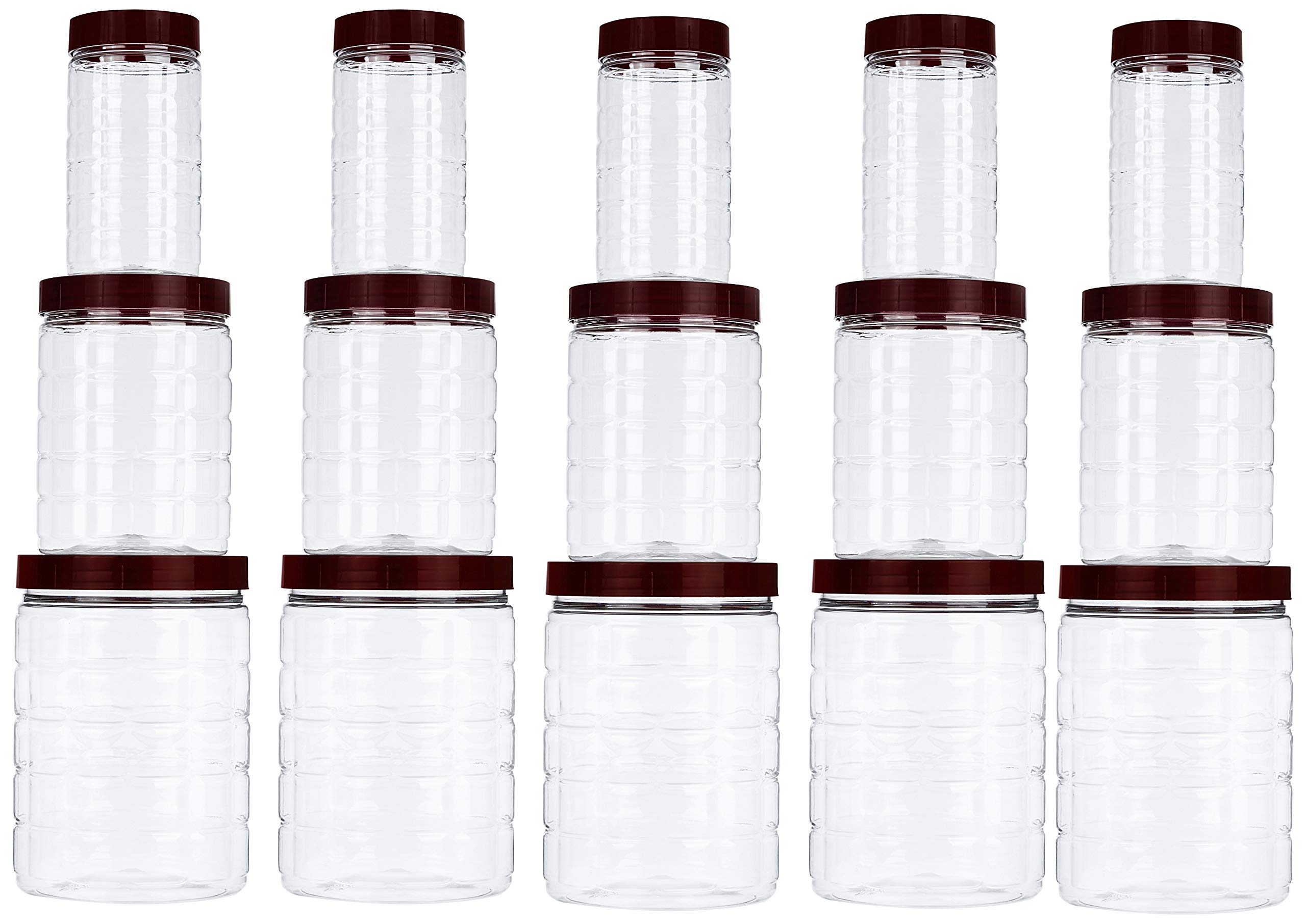 Amazon Brand - Solimo Checkered Airtight Jar Set of 15, 1000 ml, 500 ml and 200 ml, Plastic, Transparent (B07FY3CK9G) Amazon Price History, Amazon Price Tracker