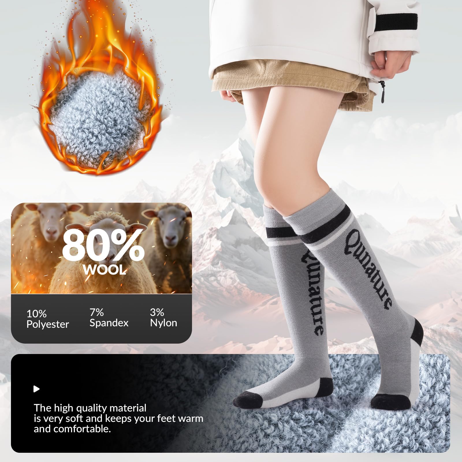 Calcetines de Esquí para Niños 1 Par de Calcetines Calientes sobre Rodilla Calcetines Invierno para Snowboard Esquiar Senderismo Trekking 25-36