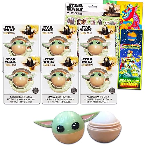 Star Wars Baby Yoda - Bálsamo labial con 6 bálsamos labiales en forma de Baby Yoda en sabor a fresa para recuerdos de fiesta más calcomanías