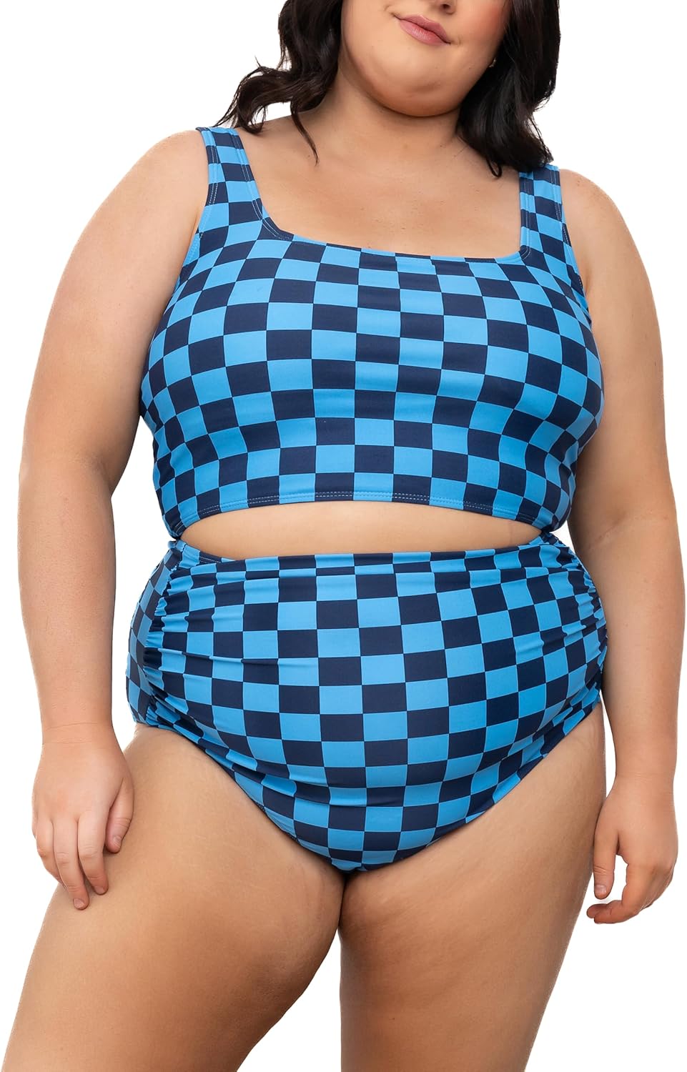 Coral Reef Swim Tankini Swimsuits - Square Neck Tankini Top & High Waisted Ruched Bikini Bottoms-Blue/Black (XXS-3XL) - Image 5