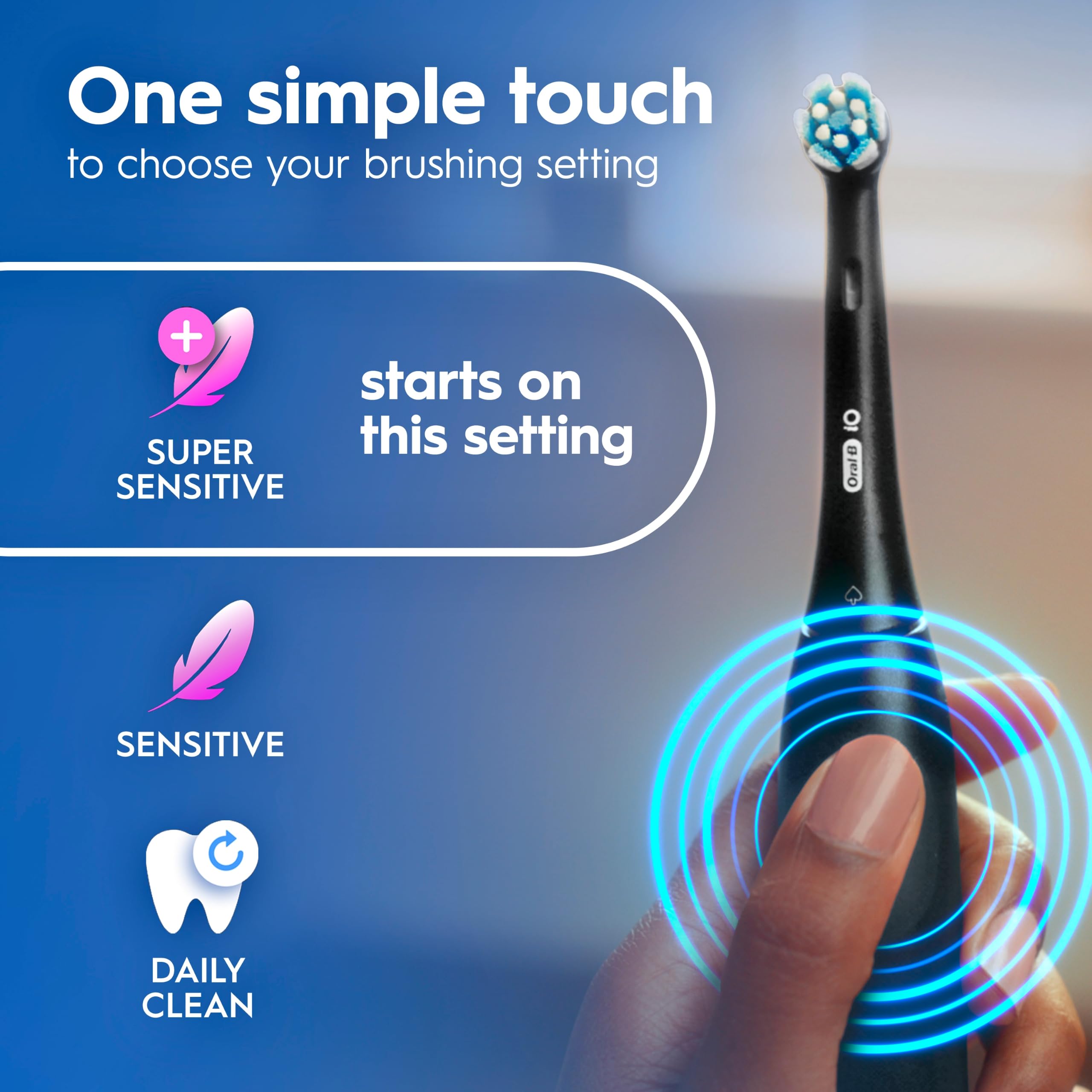 Oral-B Spazzolino Elettrico Ricaricabile, Starter Kit iO2, 3 Modalità di Pulizia, Sensore di Pressione Automatico per Proteggere le Gengive, 2 Testine, Bianco Puro