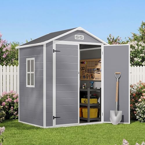 Xbro Casetta da Giardino Grande 171x124x210 cm, Capanno Attrezzi in Resina HDPE con Pavimento, Doppia Porta e Finestra, Impermeabile e Ventilata, Box Esterno Grigio - 8