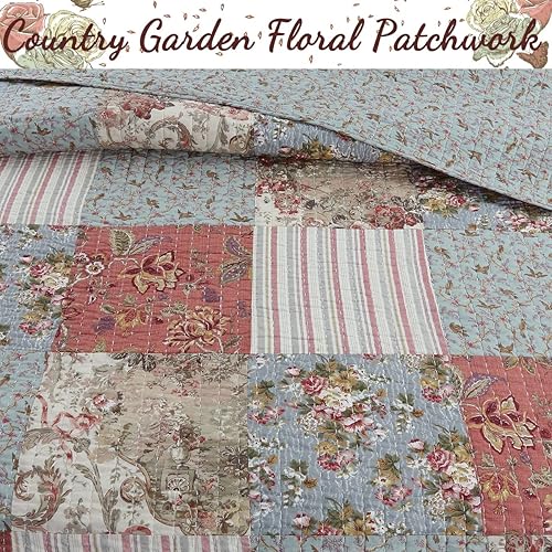 Vista 82 de Cozy Line Home Fashions - Juego de ropa de cama, edredón reversible 100% algodón, diseño floral campestre, tela de retazos, a cuadros, color rojo