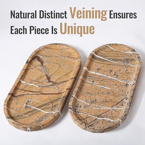 Miniatura 6 de Koville Bandeja decorativa de mármol natural indio, 12 x 6 pulgadas, organizador de encimera, catchall para perfumes, velas, joyas