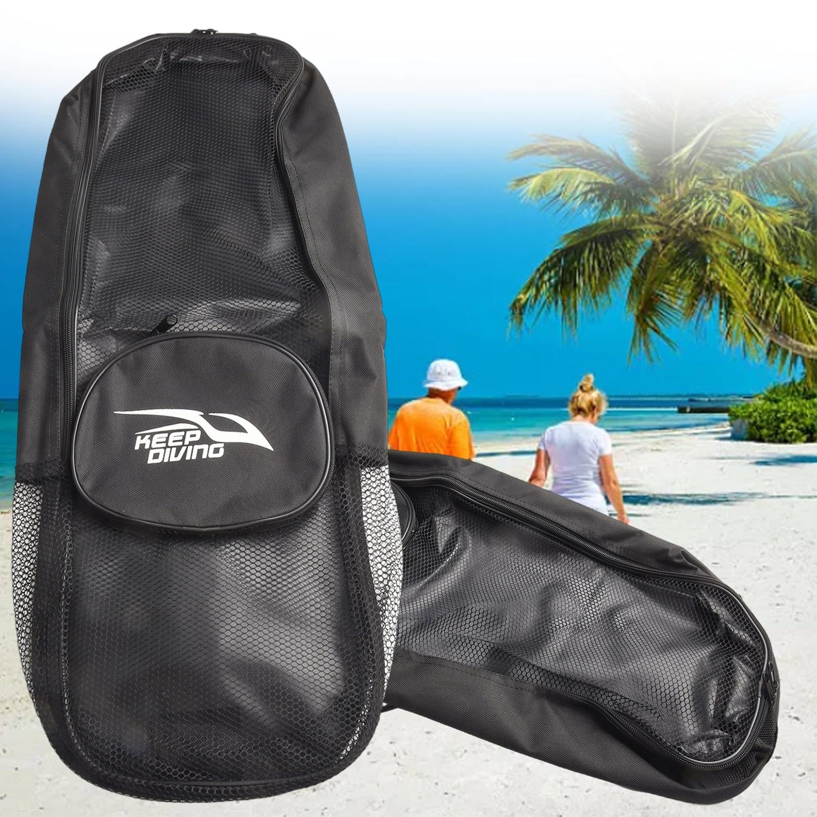 Robuste Netztasche für Tauchen, Schnorcheln, große Kapazität, Schultergurt, Unterwasserausrüstung, schwarz, 72 x 22 x 12 cm