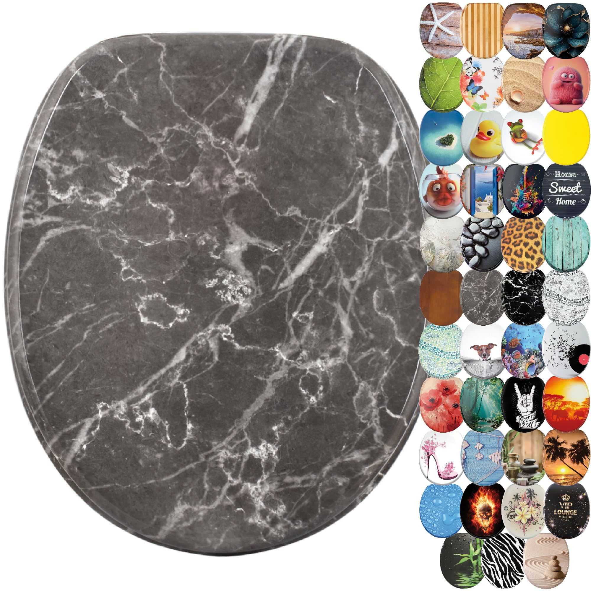 Sanilo Soft Close Toilet Seat with Quick Release, Toilet Lid Detachable at the Press of a Button, Easy Installation from Above (Marble Grey) — image 1