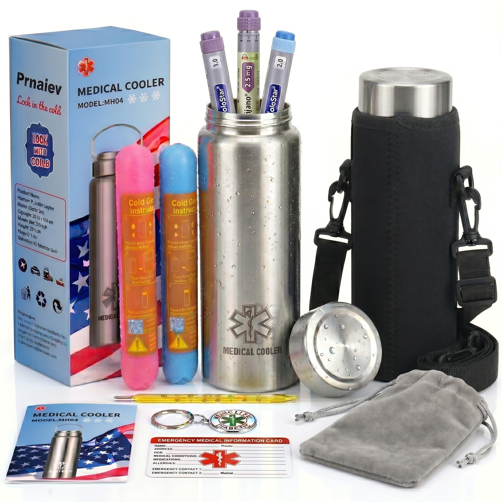 Estuche de viaje con enfriador de insulina | Enfriamiento de 60 horas | Viajes libres de estrés aprobados por la TSA, enfriador de medicamentos ideal para bolígrafos y viales de insulina