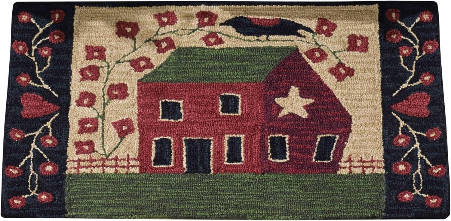 Park Designs Red House 2 x 3 Hooked Area Rug | Hand Washable 2x3 Rug | Farmhouse Decorative Indoor | Crafted from Polyester Loop Yarn | 24" x 36" Small Area Rug | Handcrafted for Strength & Stability