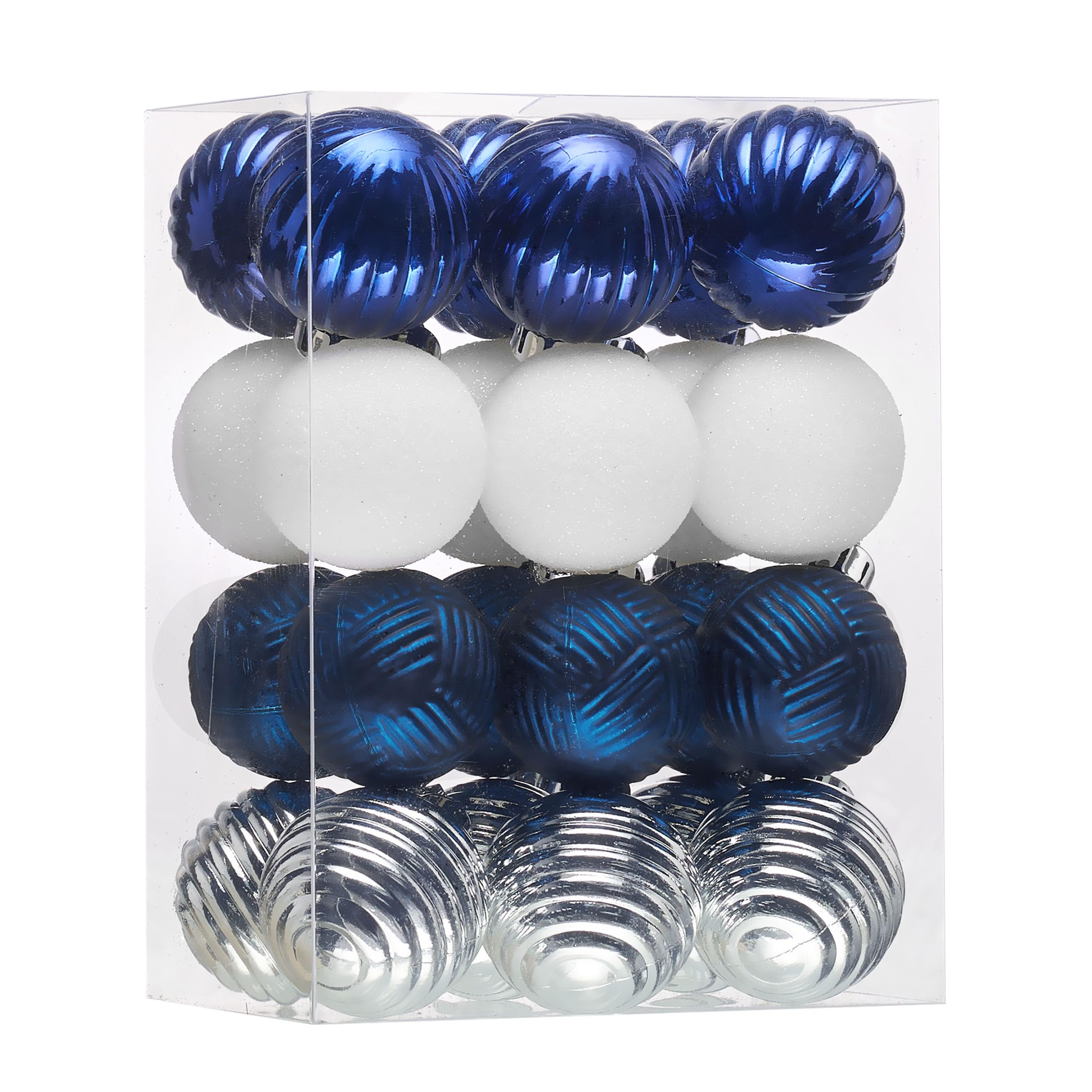 Valery Madelyn 1.6" Small Christmas Ornaments Tree Decorations Set, 24ct Navy Blue Silver Shatterproof Ball Hanging Ornament Bulk for Xmas Holiday Party Decor